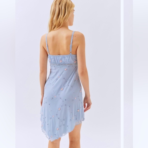 Urban Outfitters | Nikita Embroidered Hanky Hem Mini Dress NWT Medium Baby Blue - Picture 6 of 10